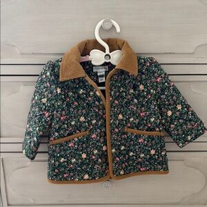 Floral Green Kids Jacket with Brown Accents